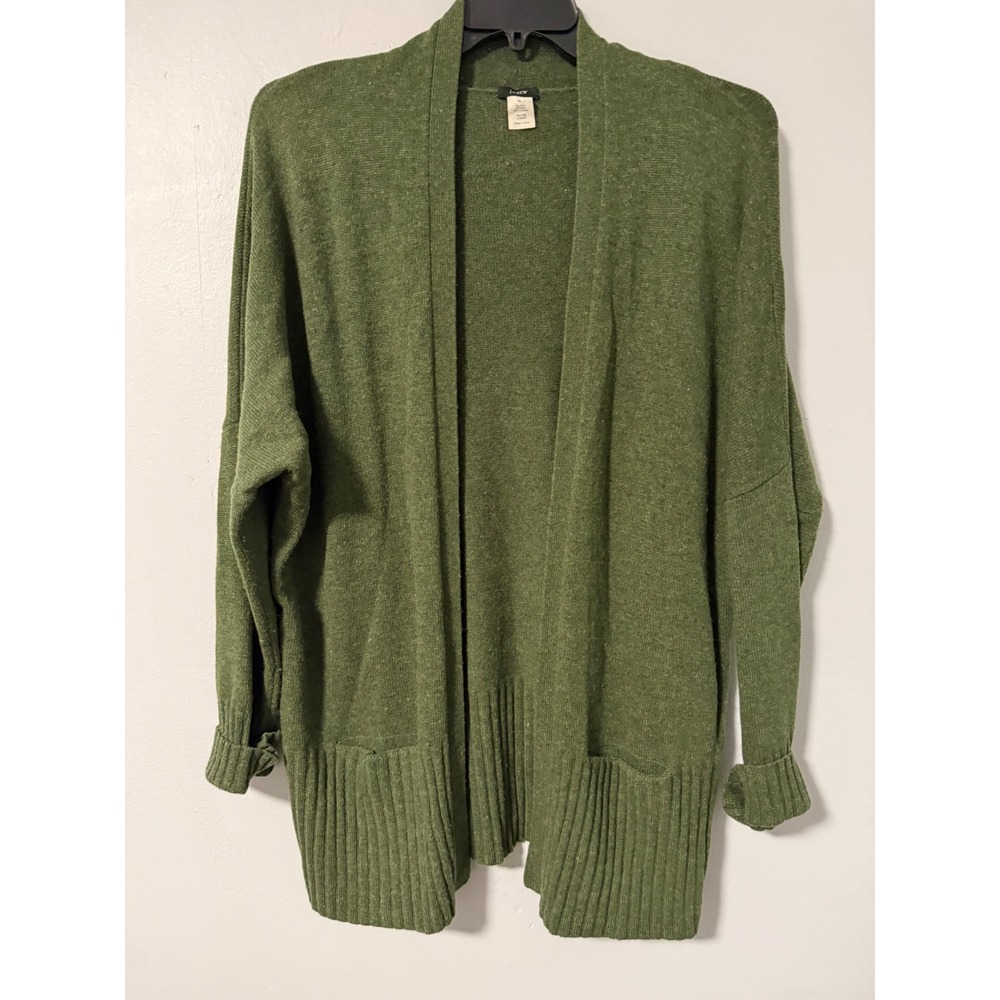 J.Crew Olive Green Wool Cashmere Blend Open Front Oversized Cardigan Sweater XL